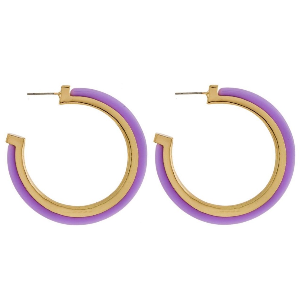 Lavender and Gold Hoop Earrings